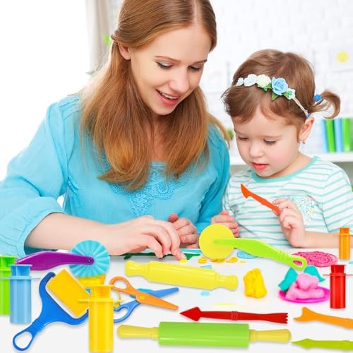 LCY WEDSHI Dough Tool Set, 15 Pcs Dough Tools Sets for Kids Ages 4-8, Dough Accessories Includes Cutters Roller, Rolling Pins, Safety Scissors, Plastic Knife - Image 6
