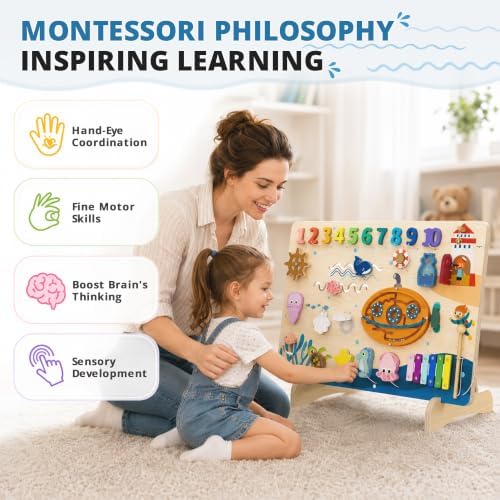 BlueWood Wooden Busy Board for 18+ Months, Activity Center for Toddlers - Image 7