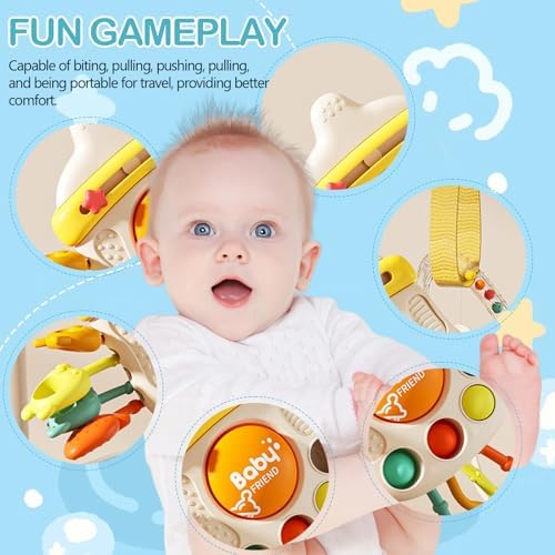Montessori Baby Sensory Toys for 6-12 Months, Silicone Pull String Teething Toy, Infant Fidget Travel Toys, Airplane Travel Essentials, Newborn Baby Christmas & Birthday Gift for Babies - Image 2