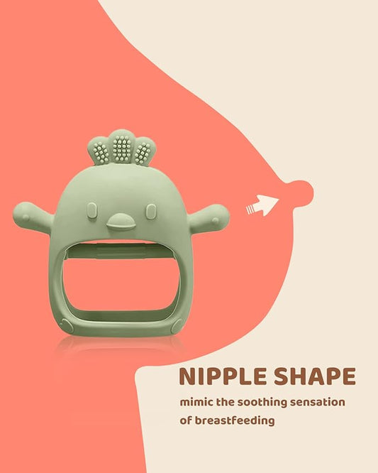 2 Packs Baby Teething Toy Silicone Teething Mitten for Babies Over 3 Months Anti Dropping Wrist Hand Teethers Baby Chew Toys for Sucking Needs, BPA Free (Green & Caramel)