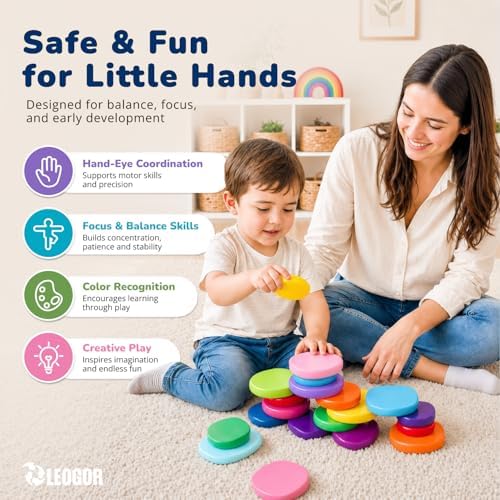 LEOGOR Extra-Large Wooden Stacking Rocks (20 PCS) – Montessori Balancing Stones for Toddlers 1-3 – Safe Sensory Open Ended Play Toys & STEM Building Blocks for Boys & Girls - Image 2