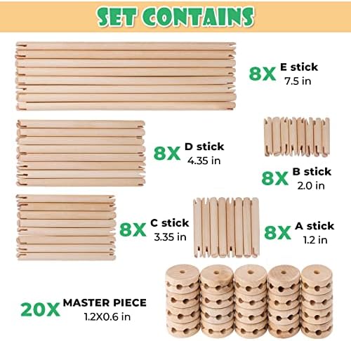 Wooden Building Blocks 60PCS Montessori STEM Toy for Kids 6+, Natural Wood Splicing Joints and Sticks Educational Sensory Tinker Creative 3D Playset Stacking Game - Image 7