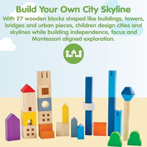 PlanToys® Cityscape Blocks Wooden Montessori Building Imaginative Kids Set - Image 2