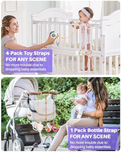 LittleHugs Toy Straps for Baby, 6pcs Adjustable Toy Holder for Stroller Accessories, Silicone Tether Pacifier Clip, No Throw Travel Essential Leash for High Chair, Car Seat - Image 7