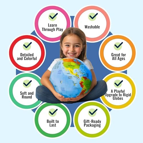 OneZa 12” Soft World Globe for Kids | Fun & Educational, Playfully Colored with US States Legend and Canadian Provinces | Interactive Globe to Learn through Play | Geography for Kids Toys - Image 6