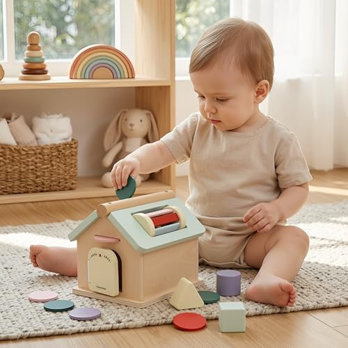 Pillowhale Montessori Activity Cube for Toddlers 12 Months+, Wooden 5-in-1 Learning Toy with Object Permanence Box, Shape Sorting & Stacking, Fine Motor Skills Toy for Baby Boys Girls - Image 7