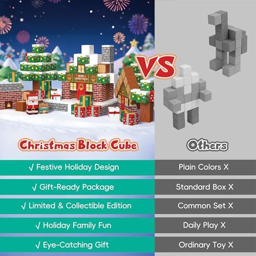 Magnetic Blocks, 200PCS Magnetic Building Block Cubes, STEM Montessori Sensory Toys for Kids Boys Girls Ages 3 4 5 6 7 8 9 10 (Christmas Version) - Image 7