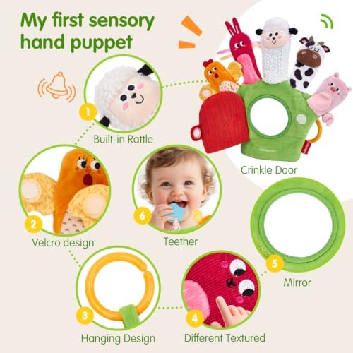 hahaland Baby Sensory Toys 6-12 Months,Montessori Farm Animal Hand Puppets - Image 2