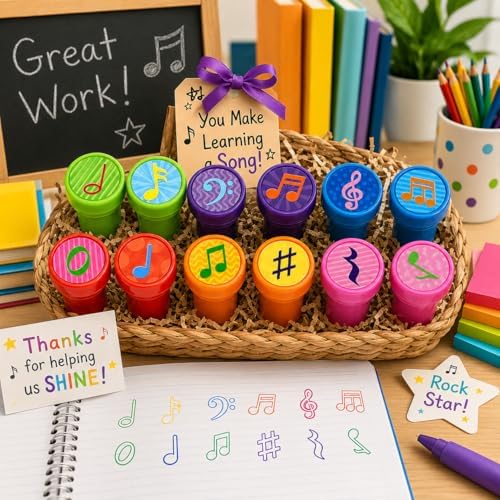 Cinrobiye 24 Pcs Music Note Stampers Party Favor Set, Pre-Inked Musical Note Stamps for Kids, Music Theme Birthday Party Supplies, Classroom Rewards, Goody Bag Fillers, Piñata Fillers - Image 7