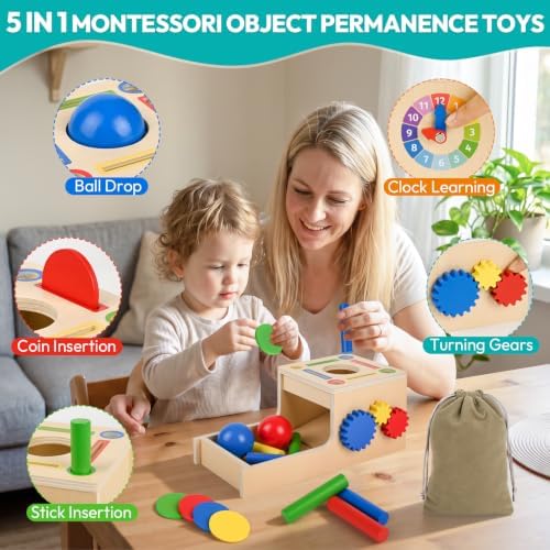 Montessori Baby Toys for 6+ Months, 5 in 1 Object Permanence Wooden Box Ball Drop Sensory Toy Play for 6 Month 1 2 3 Year Old Toddlers - Image 2