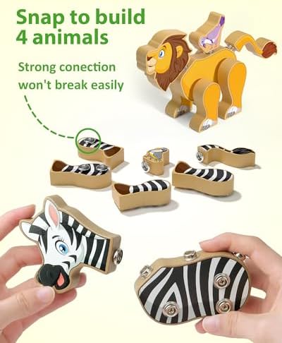 Coogam Wooden Snap Together Building Toy, Take Apart Construction Builders, Assembly Animal Building Blocks, STEM Fine Motor Learning Toy Gift for 3 4 5 Years Old Kids - Image 2