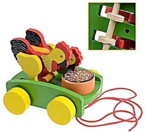 Wooden Pull Along Cock ( Hen ) Toy Car Walking Vehicles with Attached String for Toddlers Kids Multicolor - Image 4