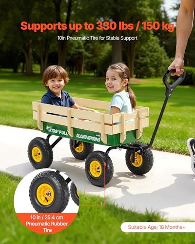 VEVOR 39 inch Pull Along Kids Wagon, Red Rolling Cargo Toy Wagons for Kids, Outdoor Utility Cart for Garden Beach Camping with All Terrain Wheels for Child Present, Supports up to 330 lbs - Image 2