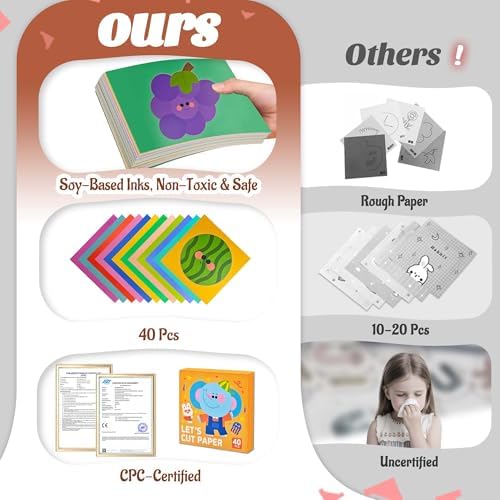 Safety Scissors for Kids Ages 2-4 with 40 Colored Cardstock Paper Templates, Safety Scissors for Kids Ages 2-4, Toddler Scissor Skills Activity Book, Toddler Scissor Skills, Colored Cardstock Paper - Image 6