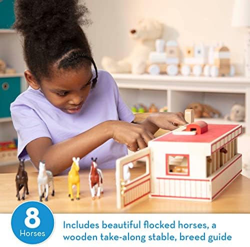 Melissa & Doug Take-Along Show-Horse Stable Play Set– Pretend Play Wooden Barn Toy with 8 Horse Toys & Carrying Case, Portable Preschool Travel Toys for Kids Ages 3+ - Image 2