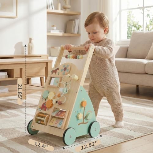 DUMOS Wooden Baby Push Walker, Montessori Toy, Adjustable Speed, 1+, Wood - Image 2