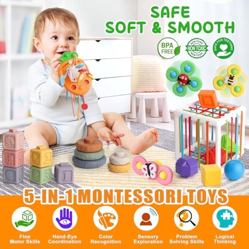 Vinlon Montessori Toy Set for Toddler Aged 6+ Month -Sensory Fine Motor Skill Learning Toys for Baby Boys Girls. Easter Basket Stuffers Valentine's Day Gift for 1 2 Years Old - Image 2