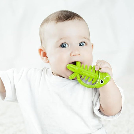 3 in 1 Infant Toys, Baby Teething Toys 3–6 6–12 Months, Teethers for Babies 0–3–6–12 Months for Teething Relief, Baby Gift, Baby Teether Toys, Silicone Sensory Toys, USA Patent Pending, Fish (Green)