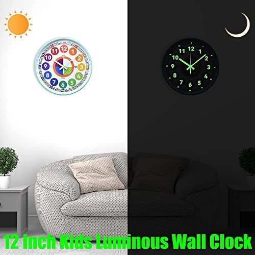 Learning Clock for Kids, Glow in The Dark Wall Clock for Bedroom, 12 Inch Silent Night Light Kids Wall Clock, Colorful Illuminated Telling Time Teaching Clock,Kids Room Decor (Illuminated Ice Blue) - Image 6