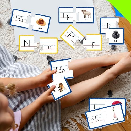 Alphabet Puzzle Cards, 26 PCS Double-Sided Puzzle Cards Alphabet Uppercase & Lowercase Matching Game Self Correcting Puzzles Learn Letter & Case Recognition ABC Learning for Kindergarten Preschool - Image 7