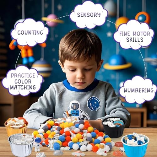 135 Pcs Space Sensory Bin Filler Astronaut Spaceship Counting Sorting Sensory Bin Items Fine Motor Galaxy Counts for Easter Day Spring Summer Sorting Counting Decor - Image 7
