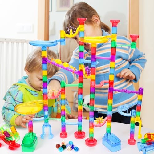 Meland Marble Run - 208Pcs Marble Maze Game Building Toy for Kids, Marble Track Race Set & STEM Learning Toy Gift for Boy Girl Age 4 5 6 7 8 9+(142 Pcs + 60 Glass + 5 Led Lighted Marbles) - Image 7