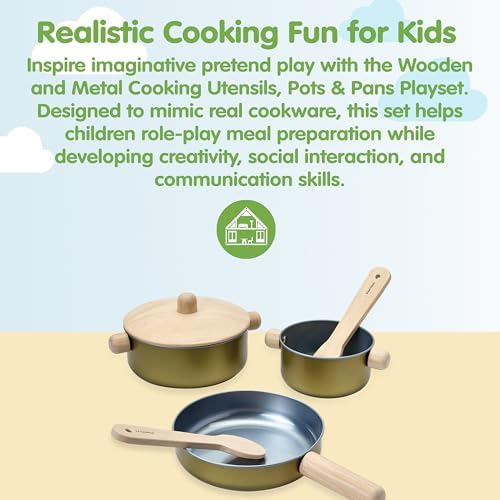 PlanToys® Pretend Play Wooden Cooking Utensils Set Montessori Kids Kitchen - Image 2