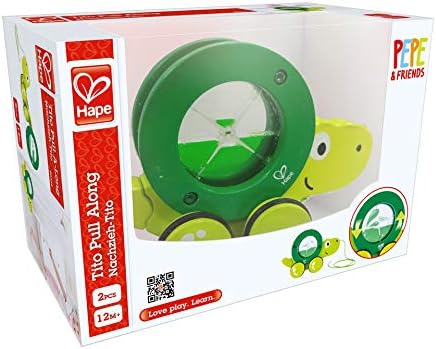 Hape Tito Pull Along | Wooden Turtle with Swirling Shell Pull Toddler Toy, Green - Image 6