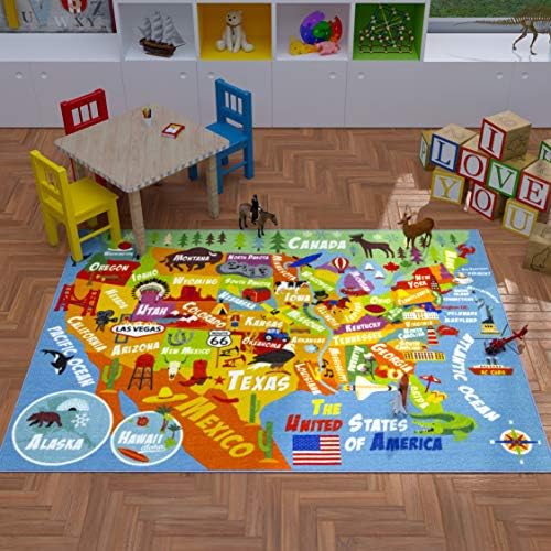 KC Cubs 5x7 USA United States Map Toy Car Road Rug – Educational Play Mat Carpet for Kids, Toddlers, Nursery, Classroom, Playroom, Baby Daycare - Image 6