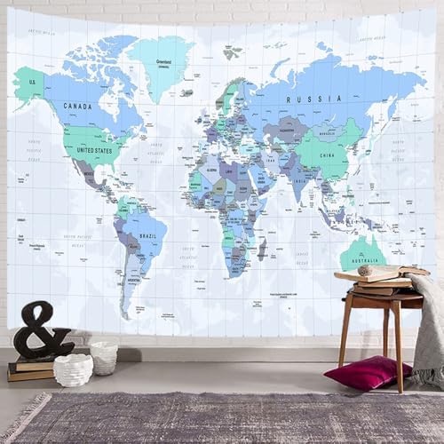 JAWO Tapestry for Kids Student, with Countries and Major Cities Tapestries Educational Asia Europe South City Topography America Africa Japan Wall Tapestry 80X60 Inch(Navy Blue) - Image 3