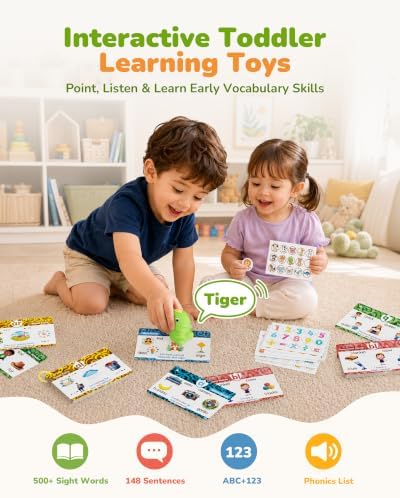 Aullsaty Dinosaur Talking Pen with Phonics Flash Cards, Interactive Learning Toy for Kids Ages 1-6, Autism Sensory & Speech Therapy Toy, ABC 123 Educational Toddler Toy, Screen-Free Birthday Gift - Image 2