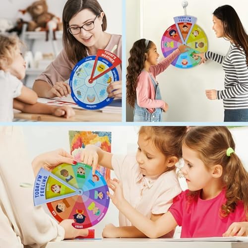 2-in-1 Emotion Wheel & Weather Chart for Kids - Interactive Social Emotional Learning (SEL) & Weather Forecast Preschool Toy, Felt Spinner Set for Classroom & Home (2 Pack) - Image 5