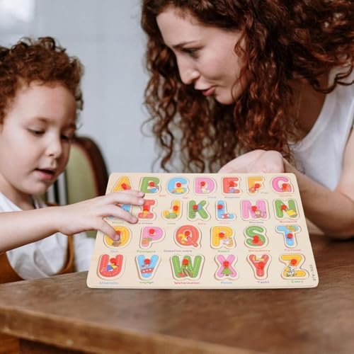 Alphabet Puzzle Wooden Puzzles for Toddlers 3+ Year Old, ABC Puzzle Shape Alphabet Learning Puzzles Toys with Puzzle Board & Letter Blocks, Preschool Education Kit for Girls and Boys - Image 5
