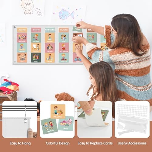 Large Visual Schedule for Kids Chore Reward Chart,Bedtime Routine Chart for Toddlers,Double Side Schedule Board with 109 Cards for Home School Planner,Autism Learning Materials (White) - Image 7