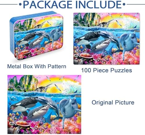 LELEMON Puzzles for Kids Ages 4-6,Underwater World 100 Piece Puzzles for Kids Ages 4-8 in a Metal Box, Educational Jigsaw Puzzles 100 Piece Puzzle Games Puzzle Toys for Girls and Boys - Image 7