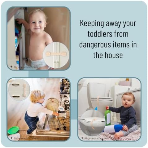Bate- Child Safety Strap Locks, 8 Pack, Baby Locks for Cabinets, Drawers, Kitchen, Toilet, Furniture, Fridge, Multi-Purpose, Easy Install with Quick 3M Adhesive for Childproofing - Image 6
