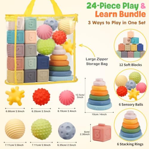 Weilim Montessori Baby Toys 18 Months+, 3-in-1 Stacking Blocks Rings Balls - Image 2