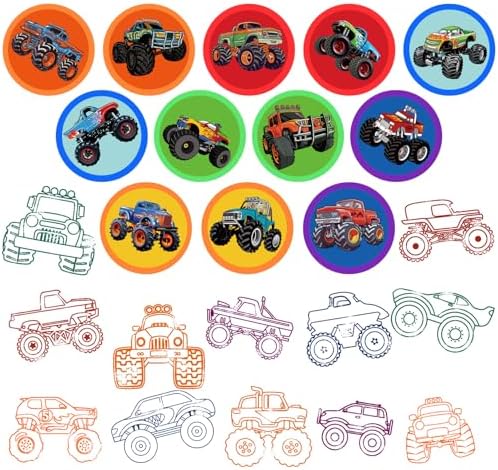 Cinrobiye 24 Pcs Monster Truck Stampers Party Favor Set, Cute Racing Truck Stamps for Kids Birthday Party, Classroom Rewards, Goody Bag Fillers, Car Racing Party Supplies, Monster Truck Themed Toys - Image 2