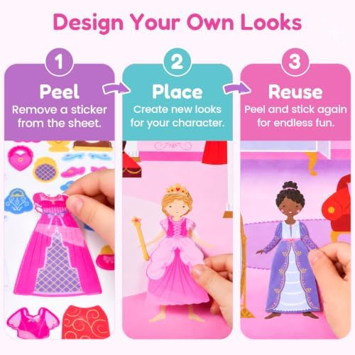 JoyCat Reusable Dress-Up Sticker Books, 3-Pack, Princess Mermaid Fashion - Image 6
