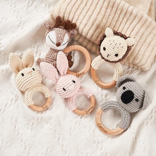 Custom Baby Rattle, Wooden Baby Rattle, Montessori Toy, Crochet Animal Rattle, Baby Rattle, Birthday Gift, Baby Gift, Baby Shower Toy - Image 2