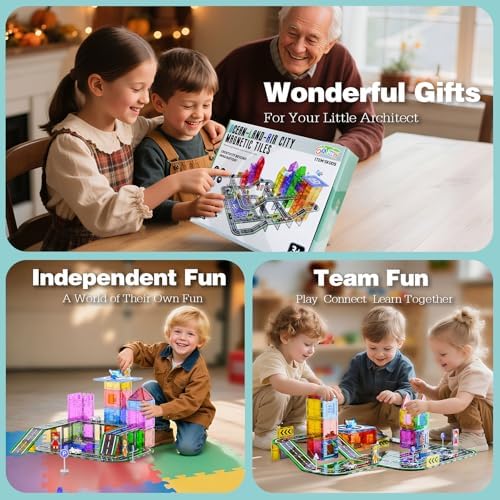 121PCS Magnetic Tiles Road Set with Pullback Cars. Magnet Tiles for Building Construction Toys with Ship, Airplane, Traffic Sign, STEM Magnetic Tiles for Kids Ages 4-8, Educational Gifts for Ages 3+ - Image 7