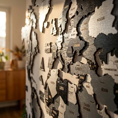 Colorfull Worlds 3D Wooden World Map Wall Art | Unique Wall Decor with Pins for Travel Enthusiasts | Home and Office Wall Décor | Grey | XLarge - Image 7