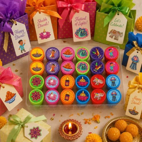 Cinrobiye 24 Pcs Diwali Stampers Party Favor Set, Cute Festival of Lights Stamps for Kids Diwali Celebration, Classroom Rewards, Cultural Party Supplies, Goody Bag Fillers, Holiday Party Favors - Image 7