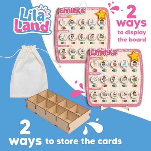 Personalized Wooden Chore Chart for Kids, Daily Routine Chart for Toddlers, Visual Schedule for Kids Age 3-5, Morning Bedtime Routine for Girls (09) - Image 7