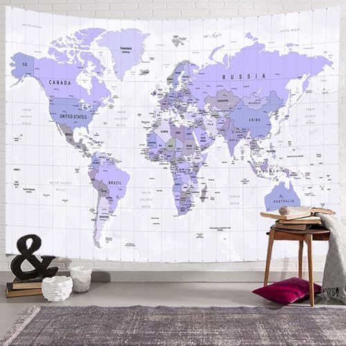 JAWO Tapestry for Kids Student, with Countries and Major Cities Tapestries Educational Asia Europe South City Topography America Africa Japan Wall Tapestry 80X60 Inch(Purple) - Image 3