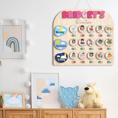 TinyKidz Wooden Chore Chart for Kids, Visual Schedule, Routine Chart, Bedtime Routine Chart, Daily Kids Schedule Board, 12x11 inches, 17 - Image 7