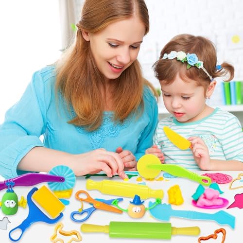 LCY WEDSHI Dough Tool Set, 32 Pcs Dough Tools Sets for Kids Ages 4-8, Dough Accessories Includes Animal Molds, Cutters Roller, Rolling Pins, Safety Scissors, Plastic Knife - Image 6