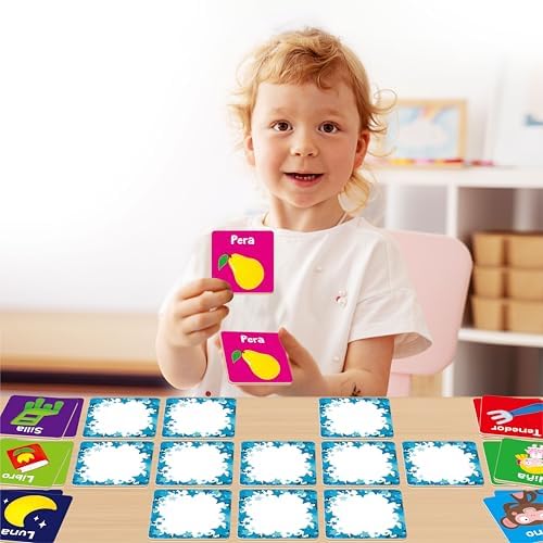 Hebayy Spanish Memory Matching Game, 72 PCS First Words Matching Cards for Toddlers, 36 Pairs Memory Cards Educational Toys Preschool Spanish Learning Activities for 4 5 6 Years Old - Image 7