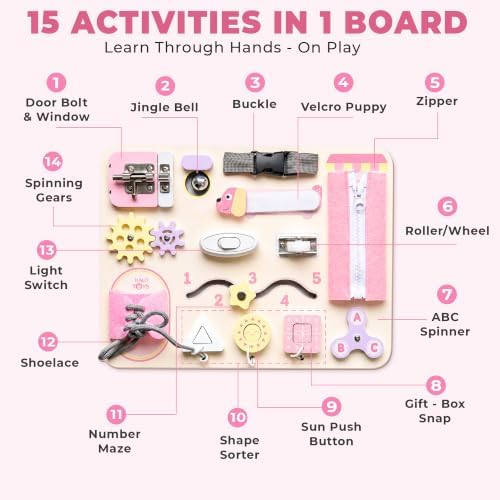 Montessori Busy Board for Toddlers, Wooden Sensory Toys, Preschool Learning Activities for Fine Motor Skills Travel Toy, Basic Life Skills Educational Gifts for 1 2 3 Years Old Kids Boys Girls - Image 2