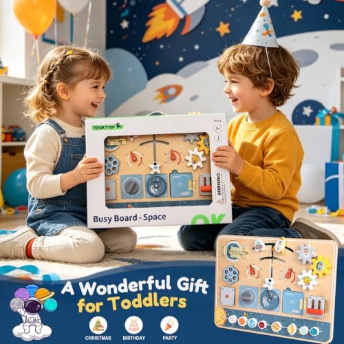 Lewo Montessori Busy Board, Wooden Sensory Activity Toys for Toddlers 3 4 5 (Spaces) - Image 7